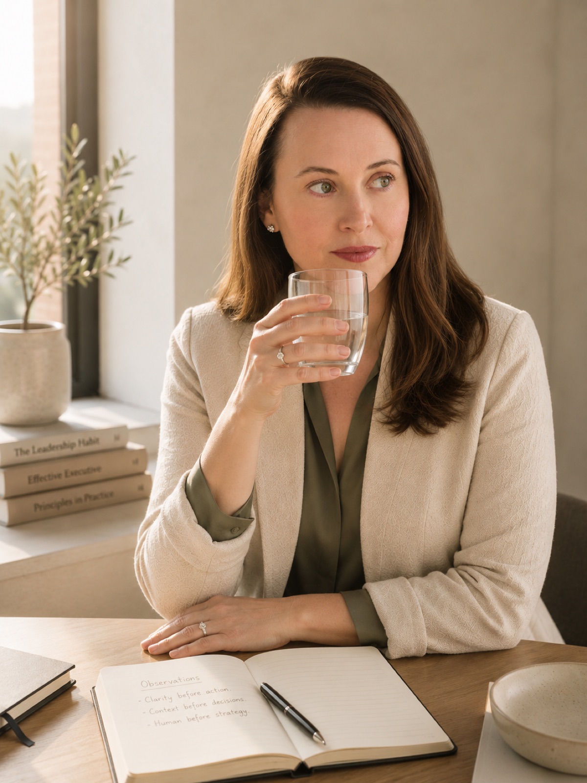 Dr. Emily Masters Rosenthal at her working table, window light